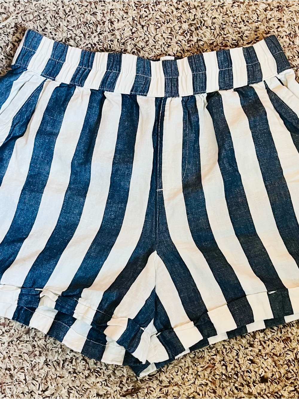 Pact Navy and White Striped Shorts